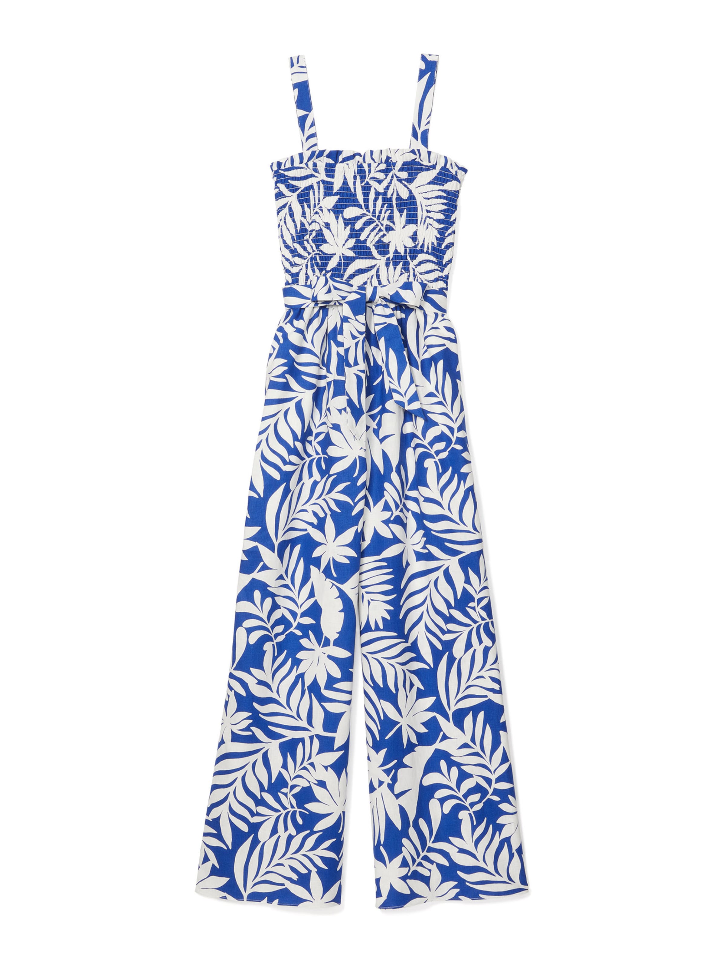 Combinaison 'Tropical Foliage Smocked Jumpsuit' Kate Spade en bleu : devant