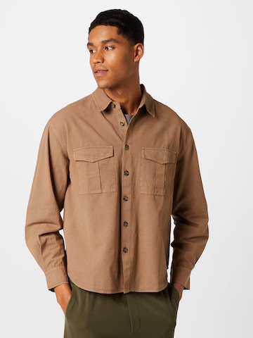 ABOUT YOU Regular fit Button Up Shirt 'Simon' in Brown: front