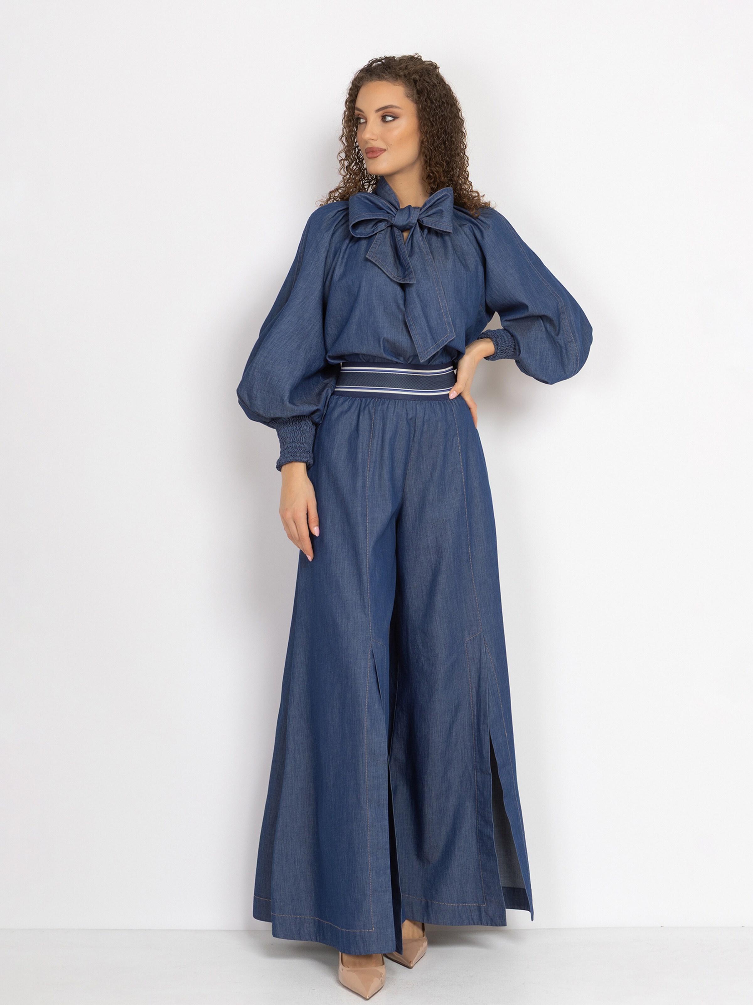 JIORO Wide leg Trousers 'ESSENTIALS' in Blue