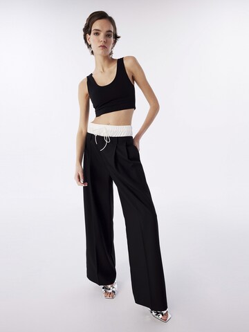 Wide Leg Pantalon à plis Twist en noir