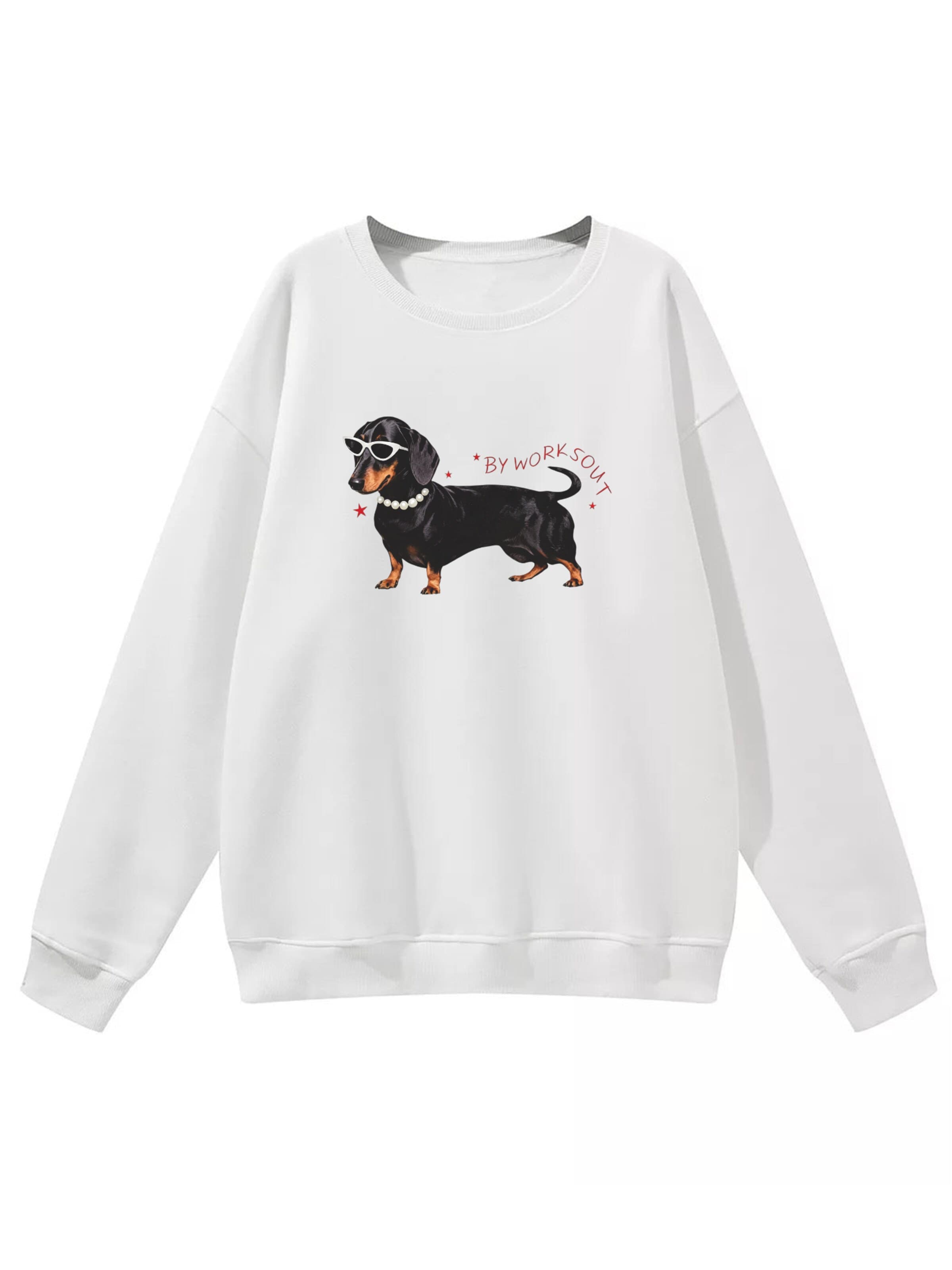 GORHEY Sweatshirt 'Women's Pullover with Dachshund Print, Loose Fleece Pullover for Autumn/Winter' in White