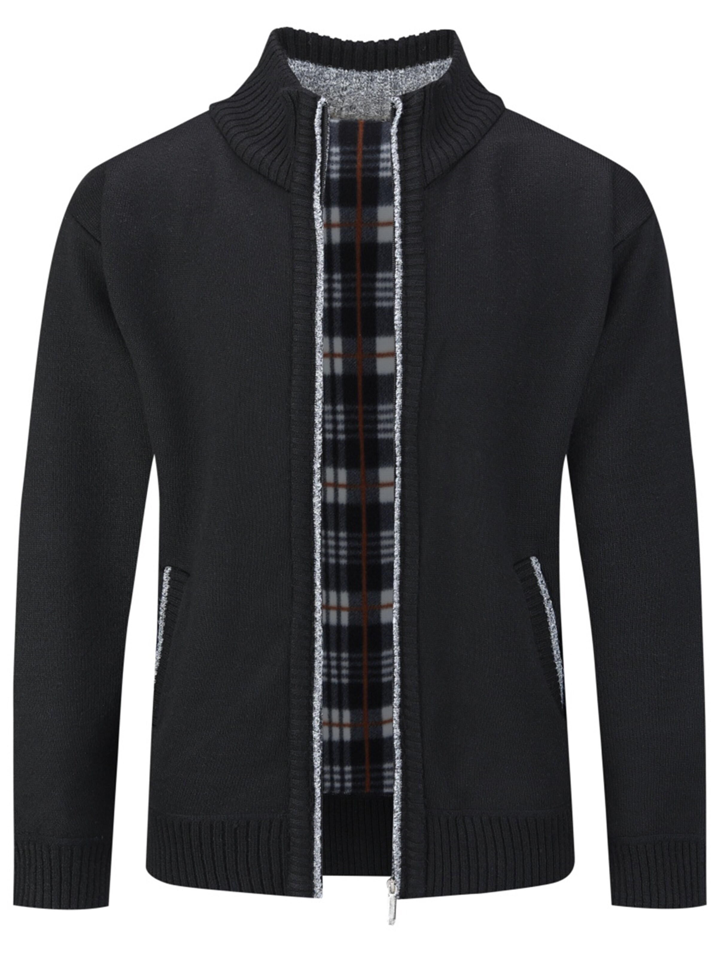 ALLTHEMEN Knit Cardigan in Black: front