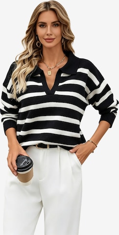 KoJooin Sweater 'Damen Modischer Gestreifter Cardigan mit Kragen – Locker Geschnittener, Vielseitiger Strickpullover' in Black: front
