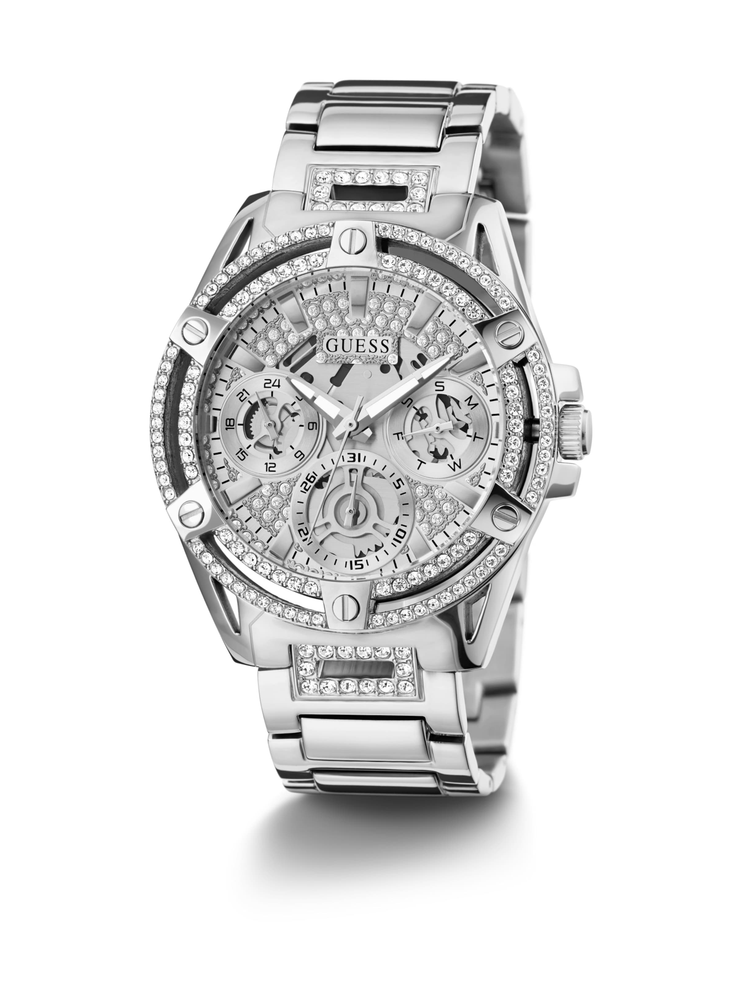 sudrabs GUESS Analogais pulkstenis 'Queen': no priekšpuses