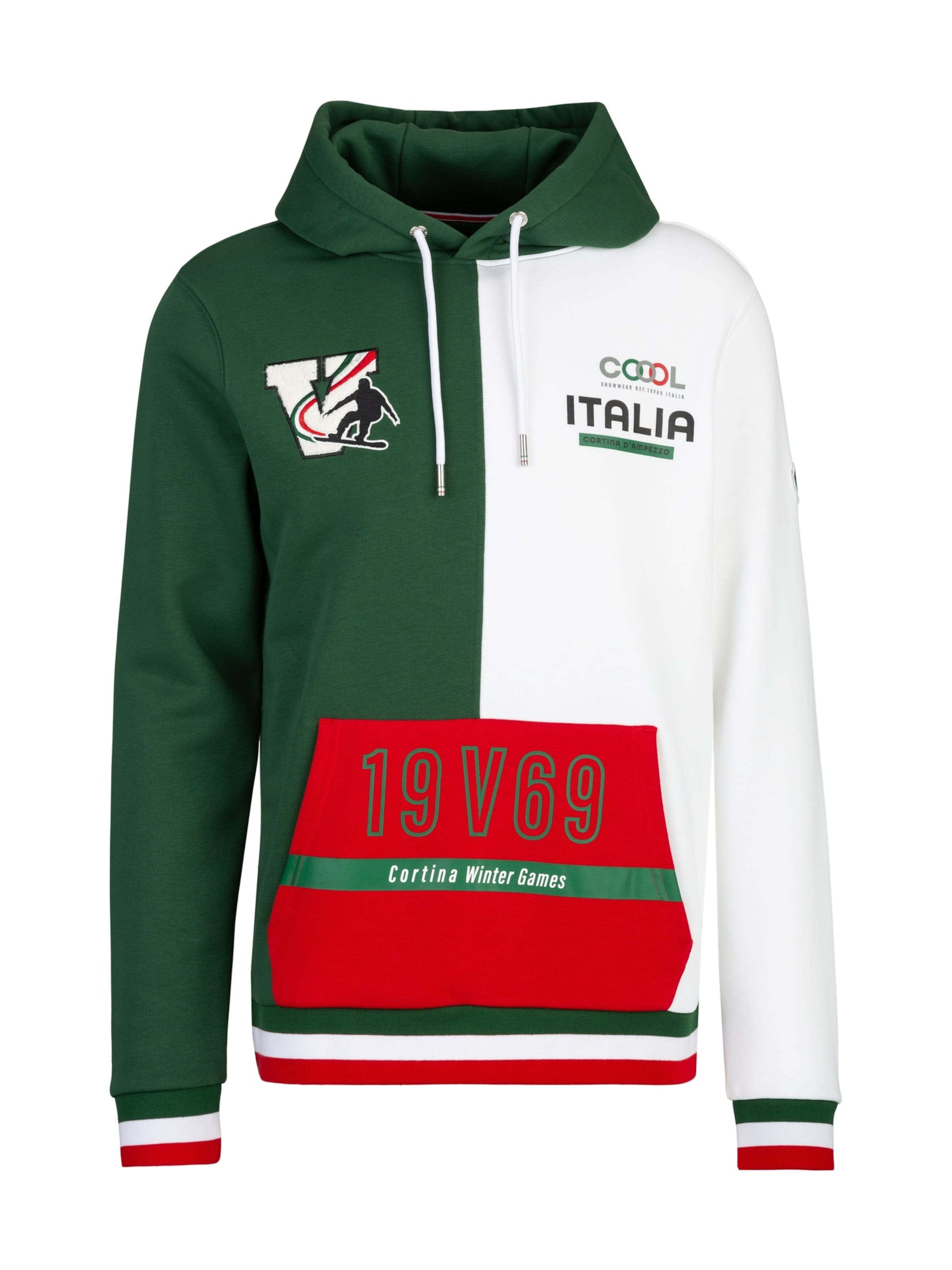 19V69 ITALIA Sweatshirt 'Matteo Wintergames' in Dark green / Red / White, Item view