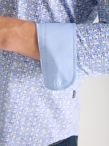 7Camicie - Ajuste estrecho Camisa de negocios 'Donatello Iconic Poplin Stretch Man Shirt White Blue' en blanco