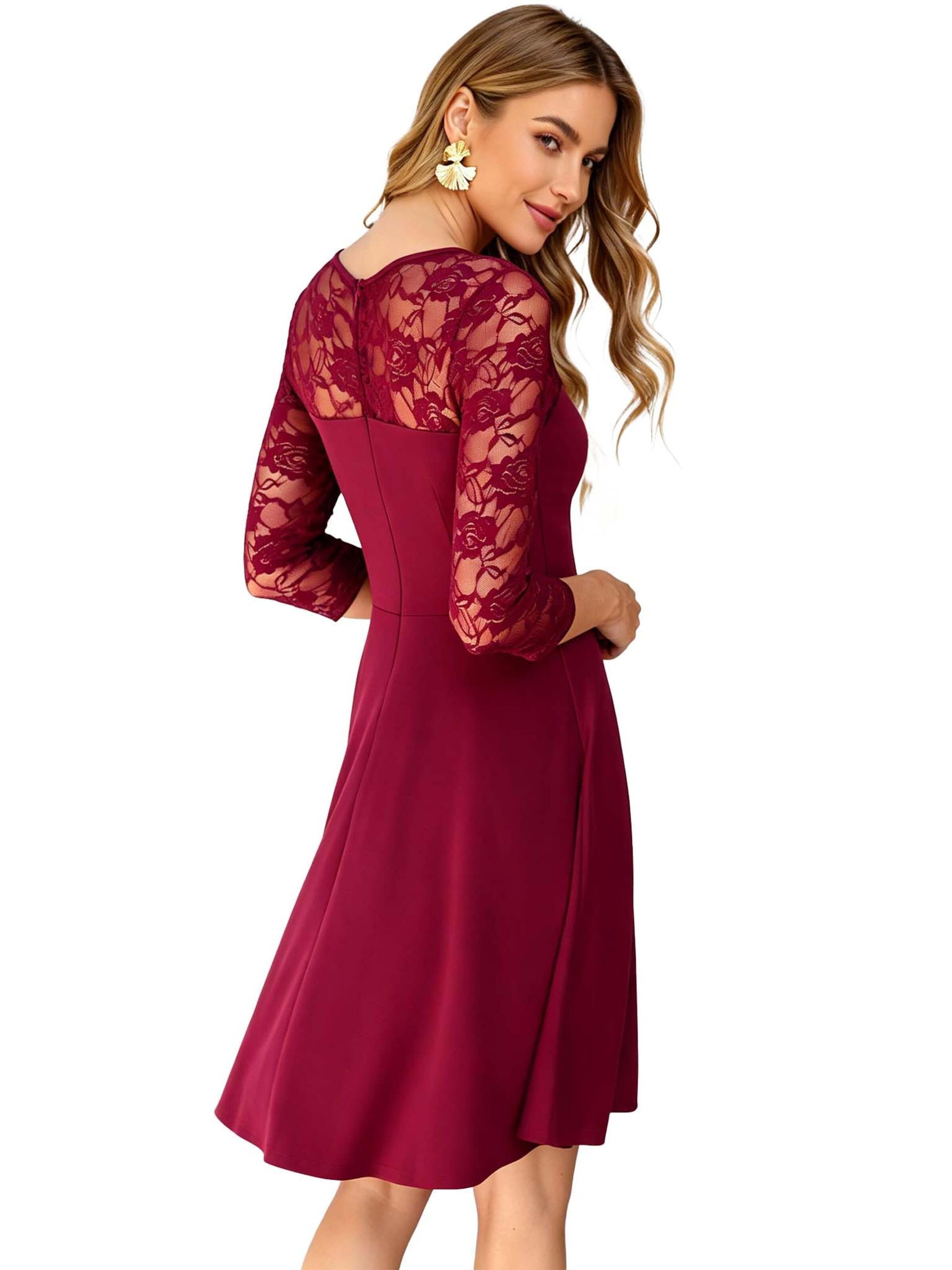 KoJooin Suknia wieczorowa 'Vintage-Brautjungfernkleid mit floraler Spitze, 2/3-Ärmeln und passendem Design' w kolorze czerwony
