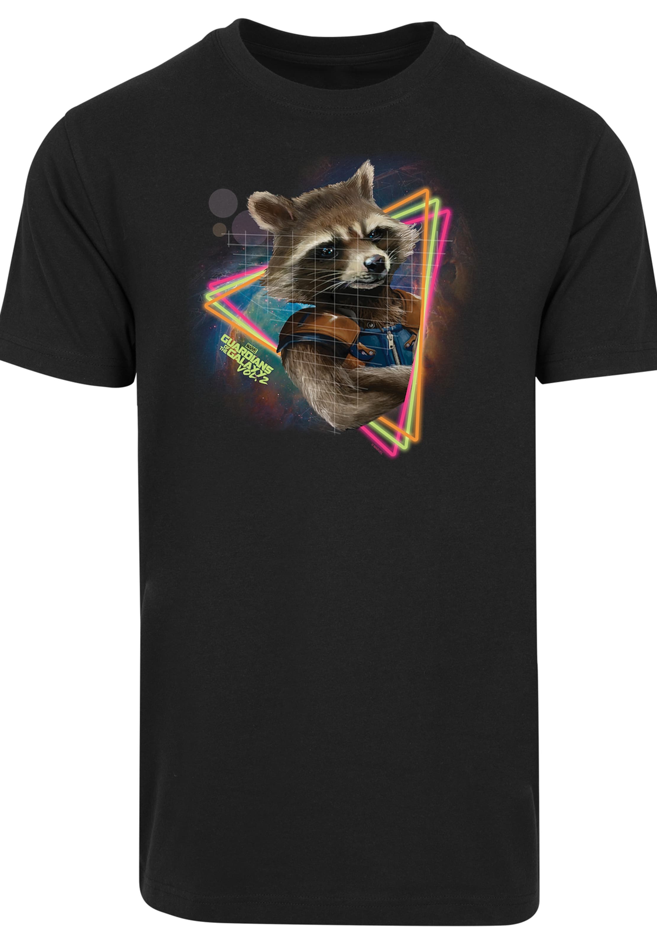 F4NT4STIC Shirt 'Guardians of the Galaxy Neon Rocket' in Black: front