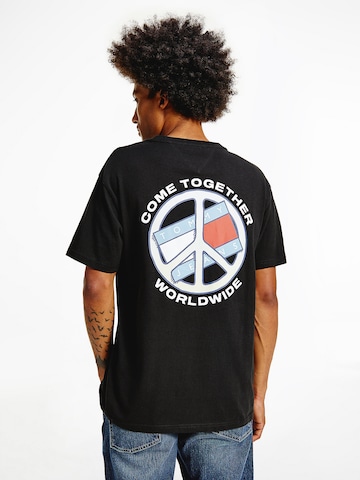 Tommy Jeans T-Shirt 'Together  World Peace' in Schwarz