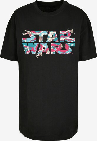 F4NT4STIC Shirt 'Star Wars Wavy Ship' in Zwart: voorkant
