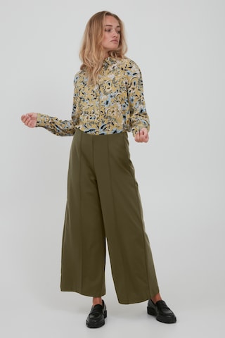 ICHI Wide Leg Hose 'KATE' in Grün