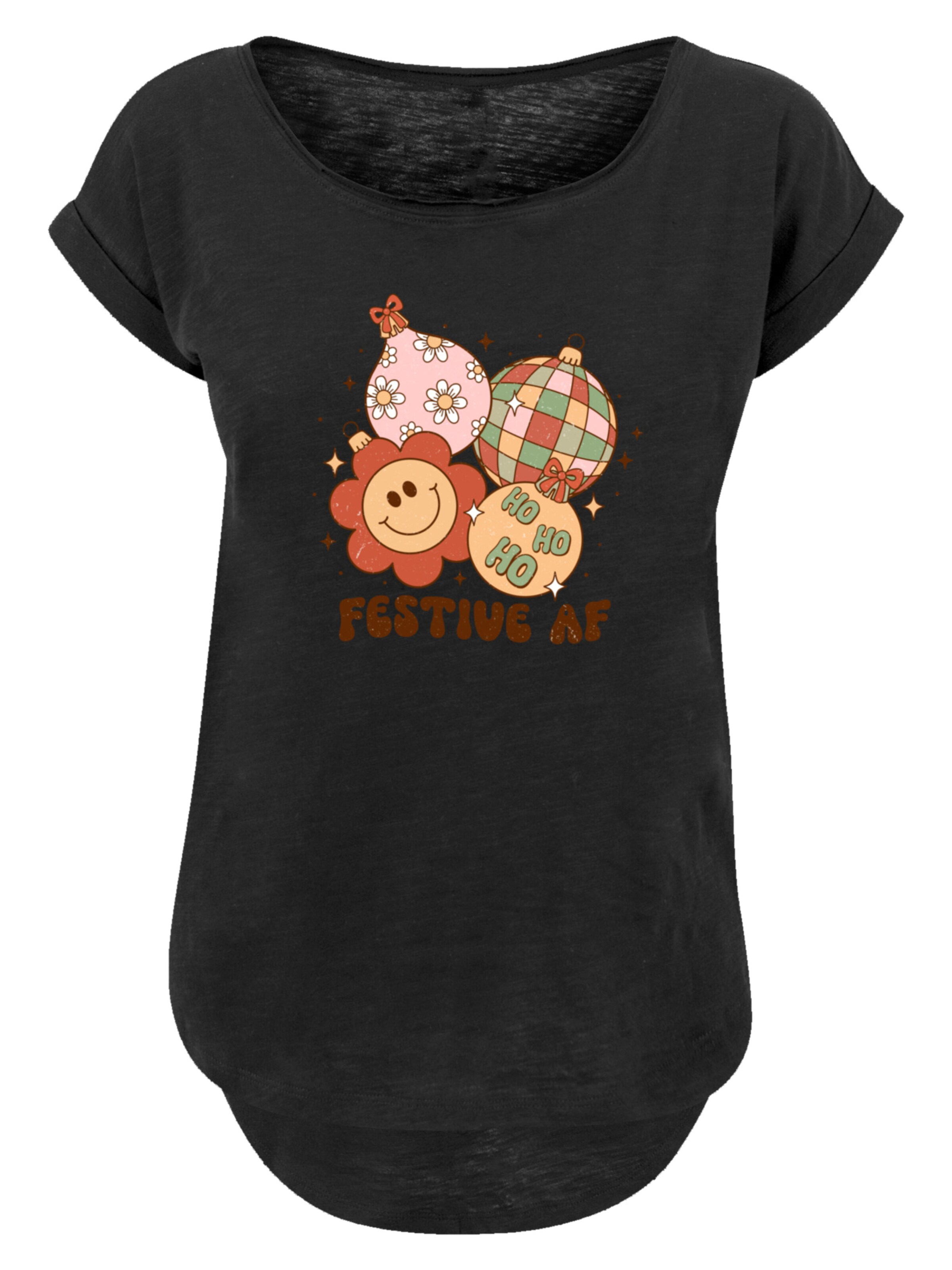 F4NT4STIC Shirt 'Festive AF Christmas Tree Balls' in Schwarz: Vorderseite