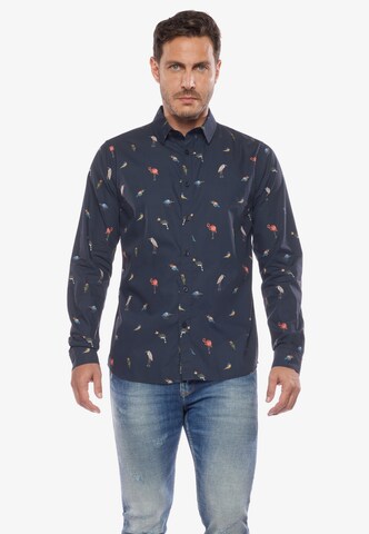 Le Temps Des Cerises Regular fit Button Up Shirt in Blue: front