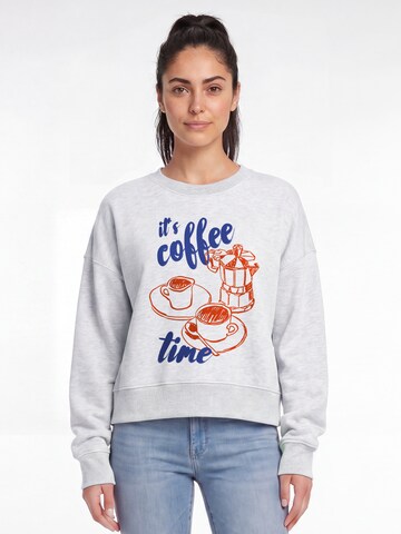 Watapparel Sweatshirt 'Its Coffee Time' in Grey: front