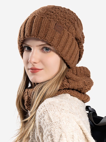 Magicshe Hat 'Gefüttertes Beanie und Schal-Set' in Brown: front