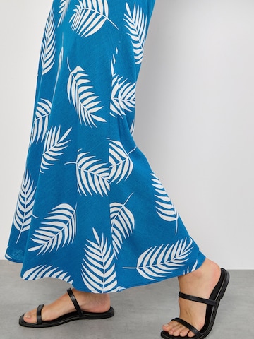 Apricot Tropical Leaf Bias Maxi Skirt ' ' in Blau