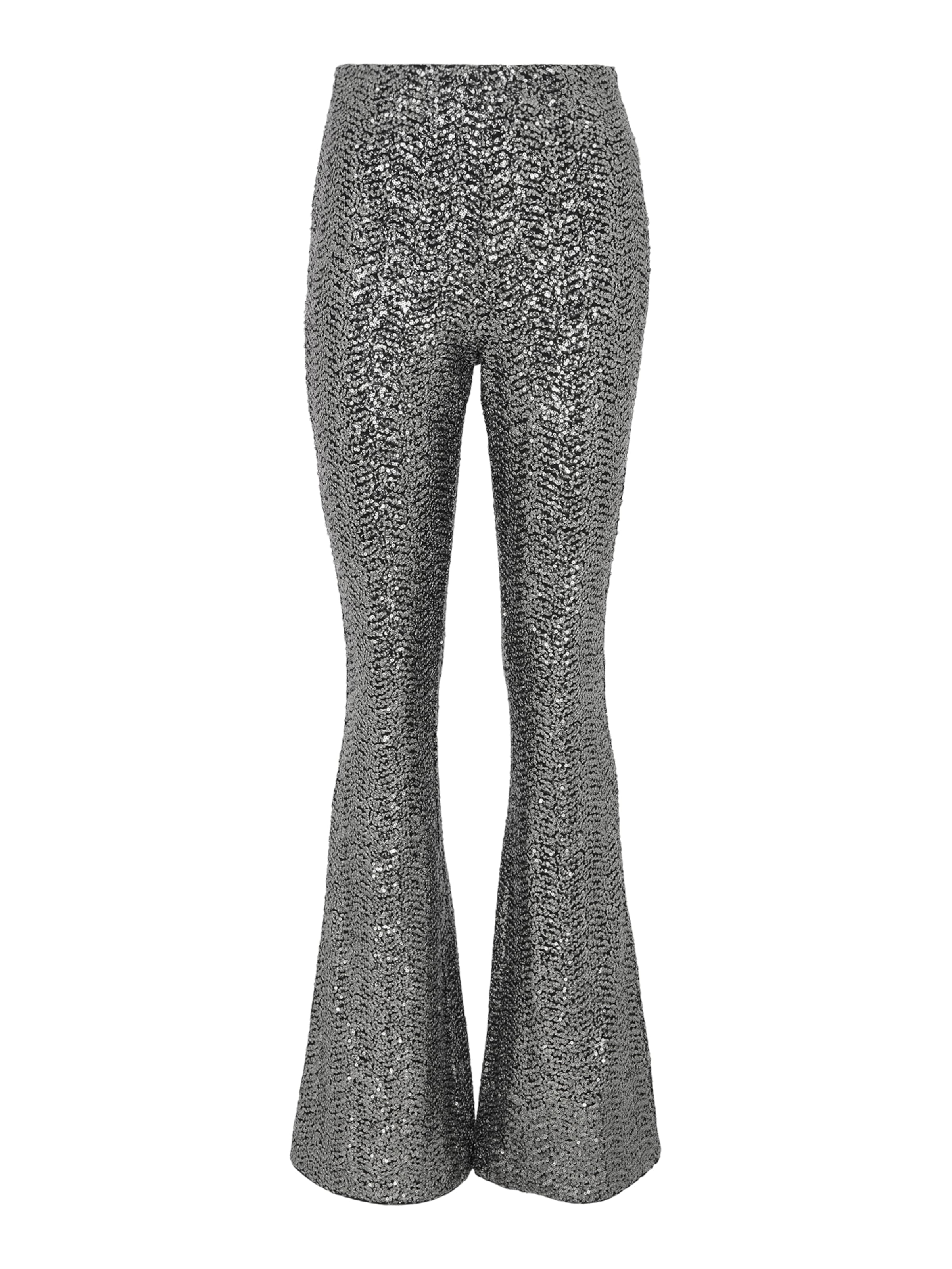 Flared Pantaloni 'HYPNOTIZED ' di UNFOLLOWED x ABOUT YOU in argento: frontale