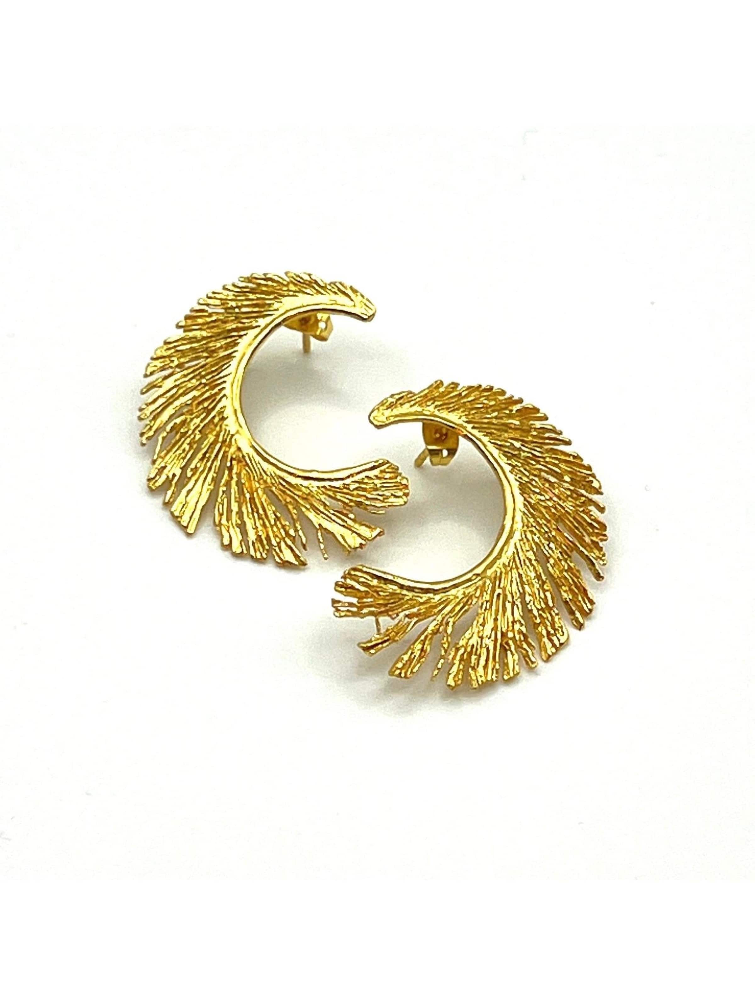 Orecchini 'Autumn Whisper' di Les Reines in oro: frontale