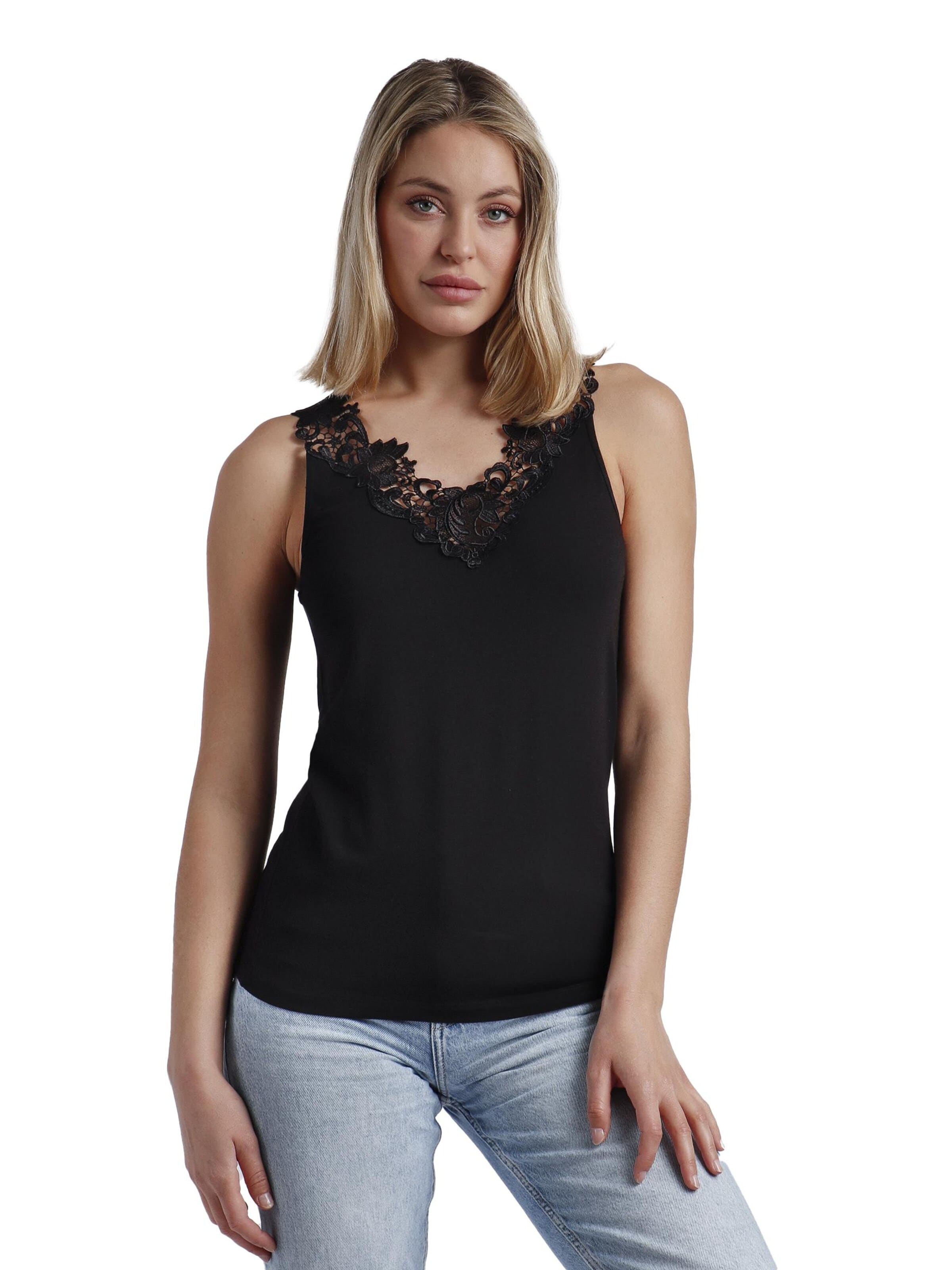 admas - Top 'ADMAS Camiseta Sin Mangas Escote Guipur para Mujer' en negro: frente