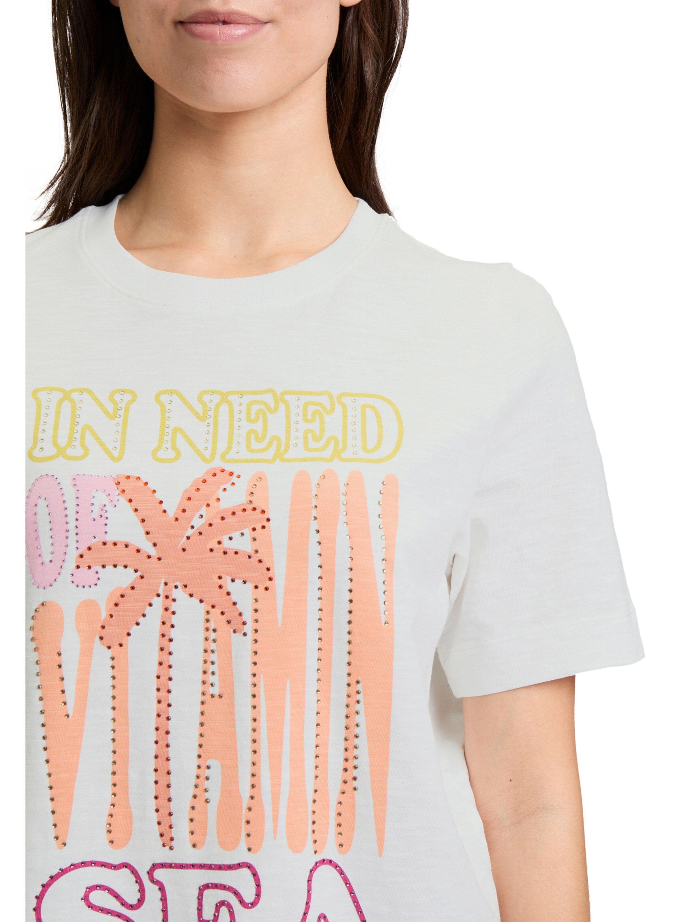 Cartoon Printshirt mit Rundhalsausschnitt in Weiß