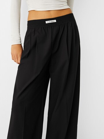 Bershka Wide leg Bandplooibroek in Zwart