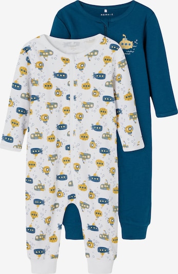 NAME IT Pyjama en bleu marine / bleu pastel / jaune d'or / blanc, Vue avec produit