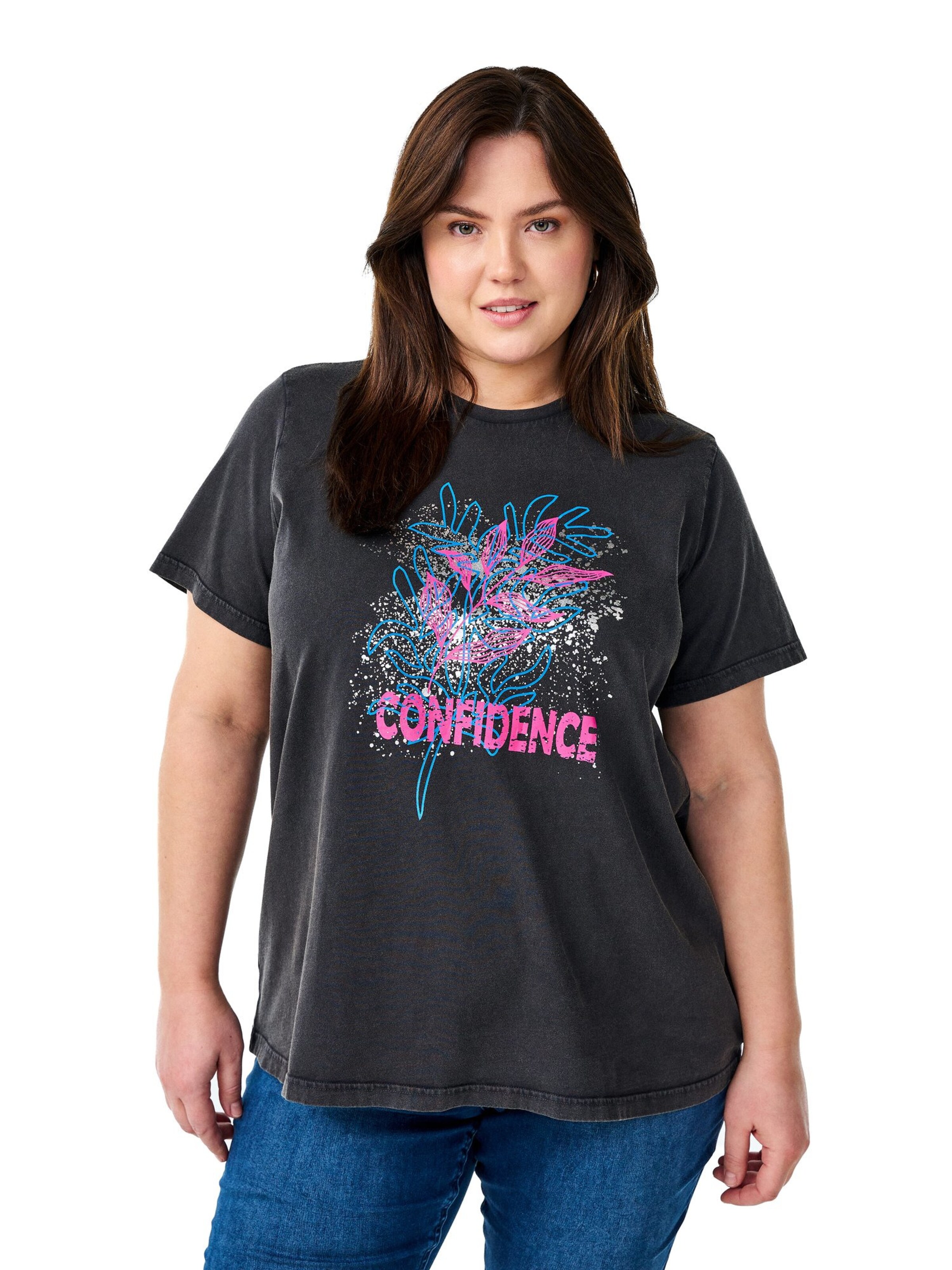 Zizzi Shirt 'VAVE' in Grey