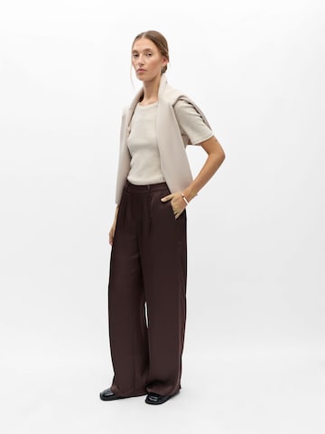 OBJECT Wide leg Pleat-front trousers 'OBJChilli' in Brown