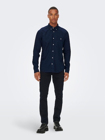 Only & Sons Regular fit Button Up Shirt 'Tobin' in Blue