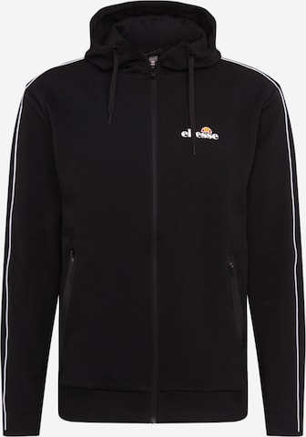 ELLESSE Athletic Zip-Up Hoodie 'Ornari' in Black: front