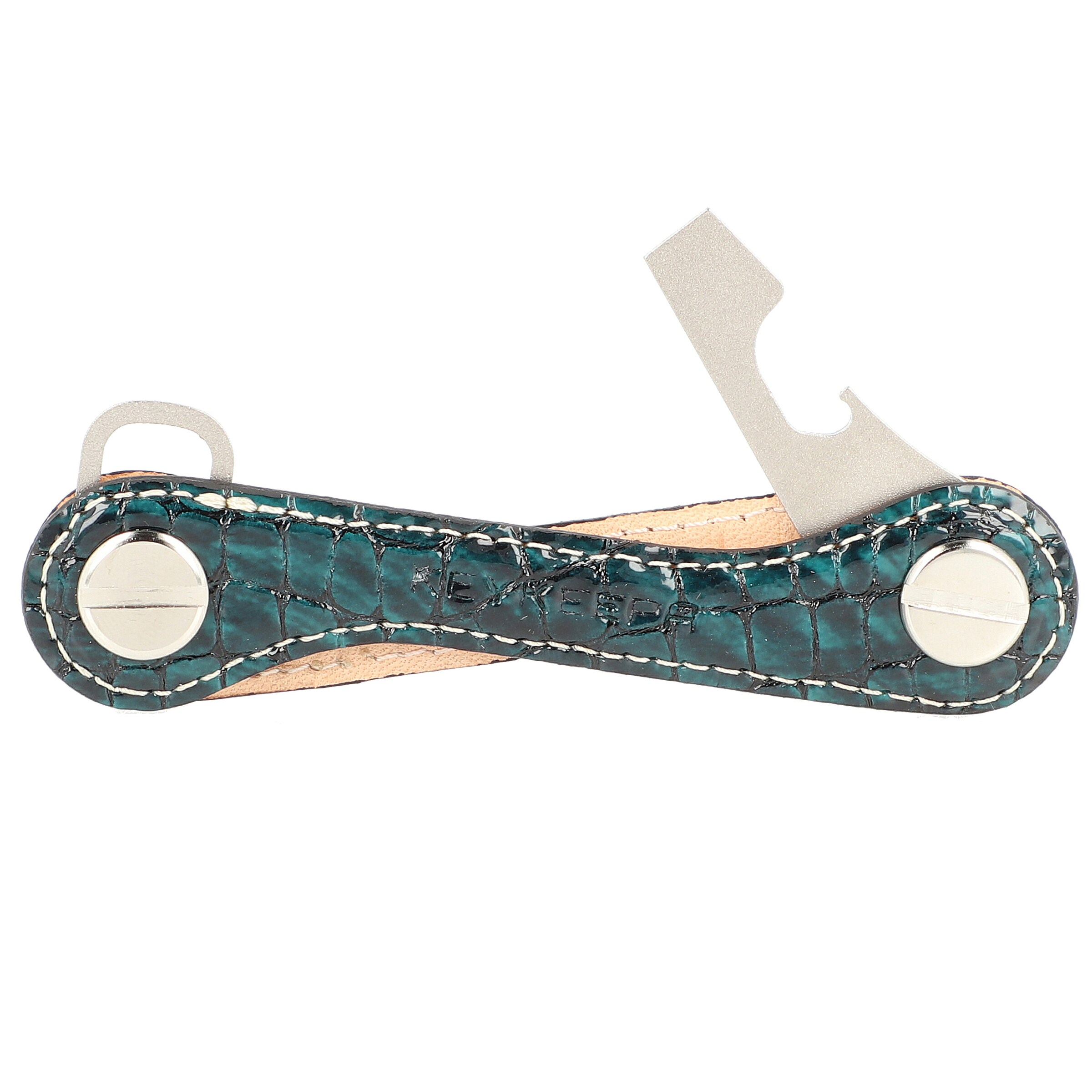 Keykeepa Key ring 'Leather' in Blue: front