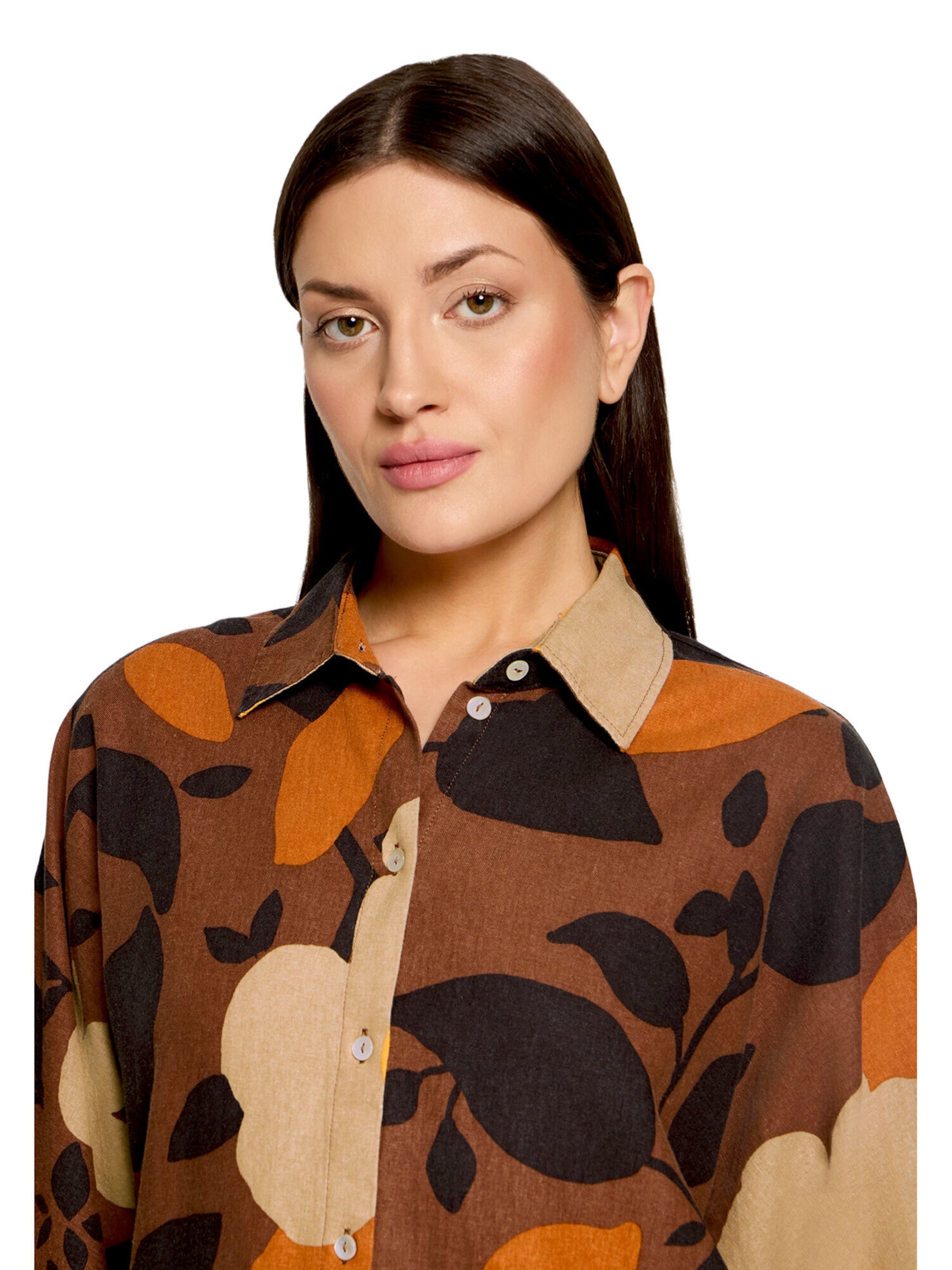 Cartoon Oversize-Bluse mit Muster in Braun