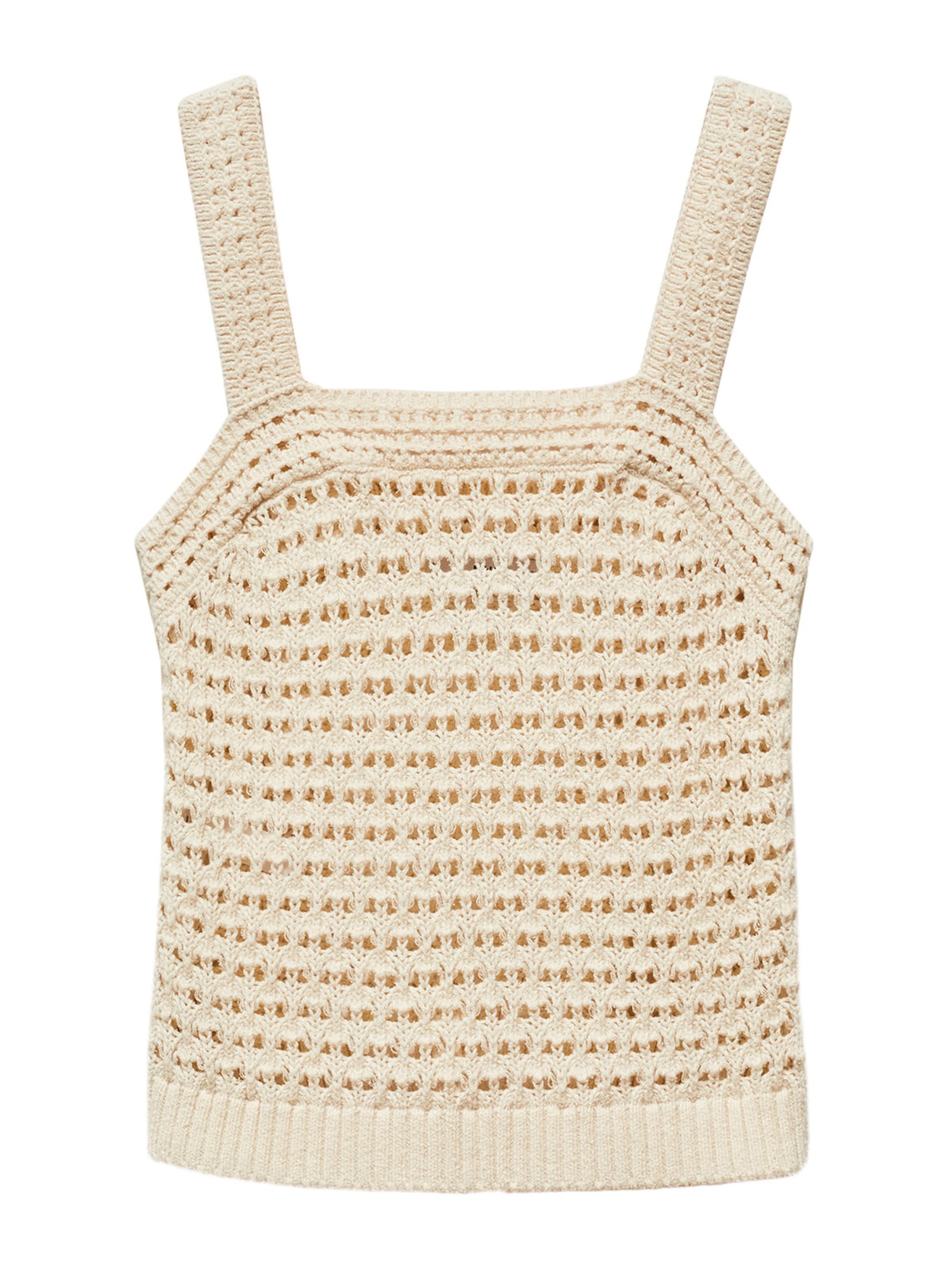 Top brodat 'CUADRI' de la MANGO pe bej: față