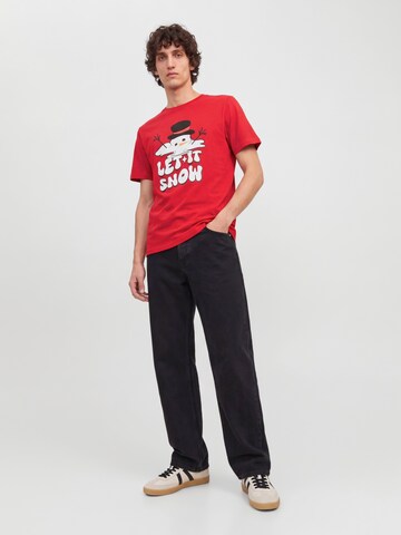 JACK & JONES - Camiseta 'JJXMAS FUN' en rojo