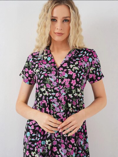 Bigdart Robe-chemise en menthe / vert clair / fuchsia / noir, Vue avec produit