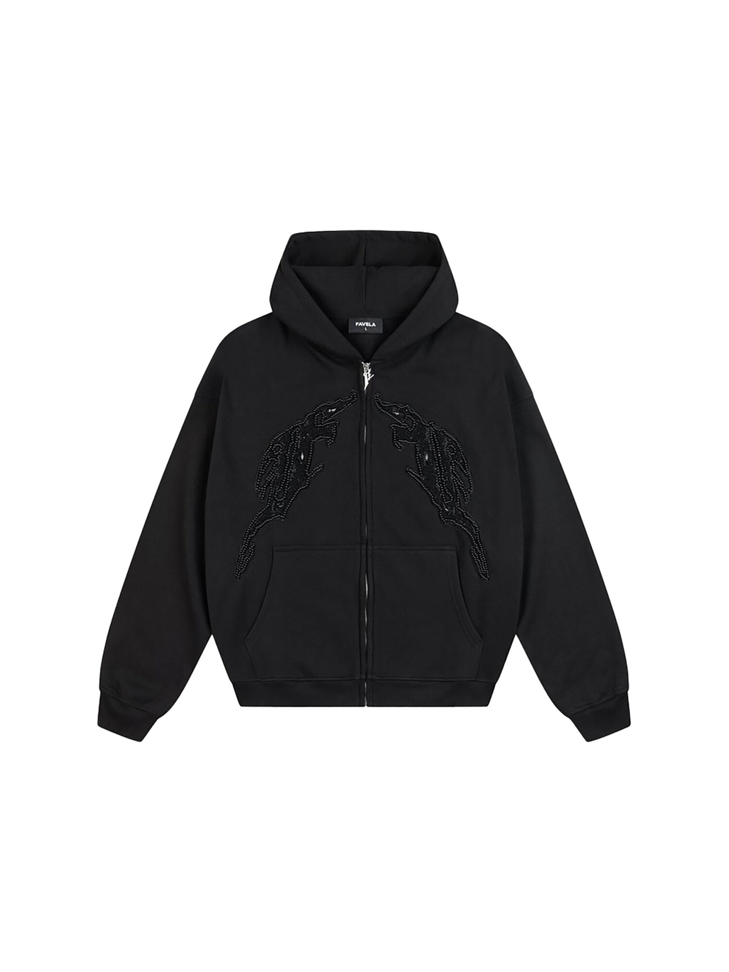 FAVELA Zip-Up Hoodie 'Double Aves' in Black: front