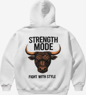 Kleidermafia Collegepaita 'Oversize Strength Mode Hoodie - White' värissä valkoinen: etupuoli