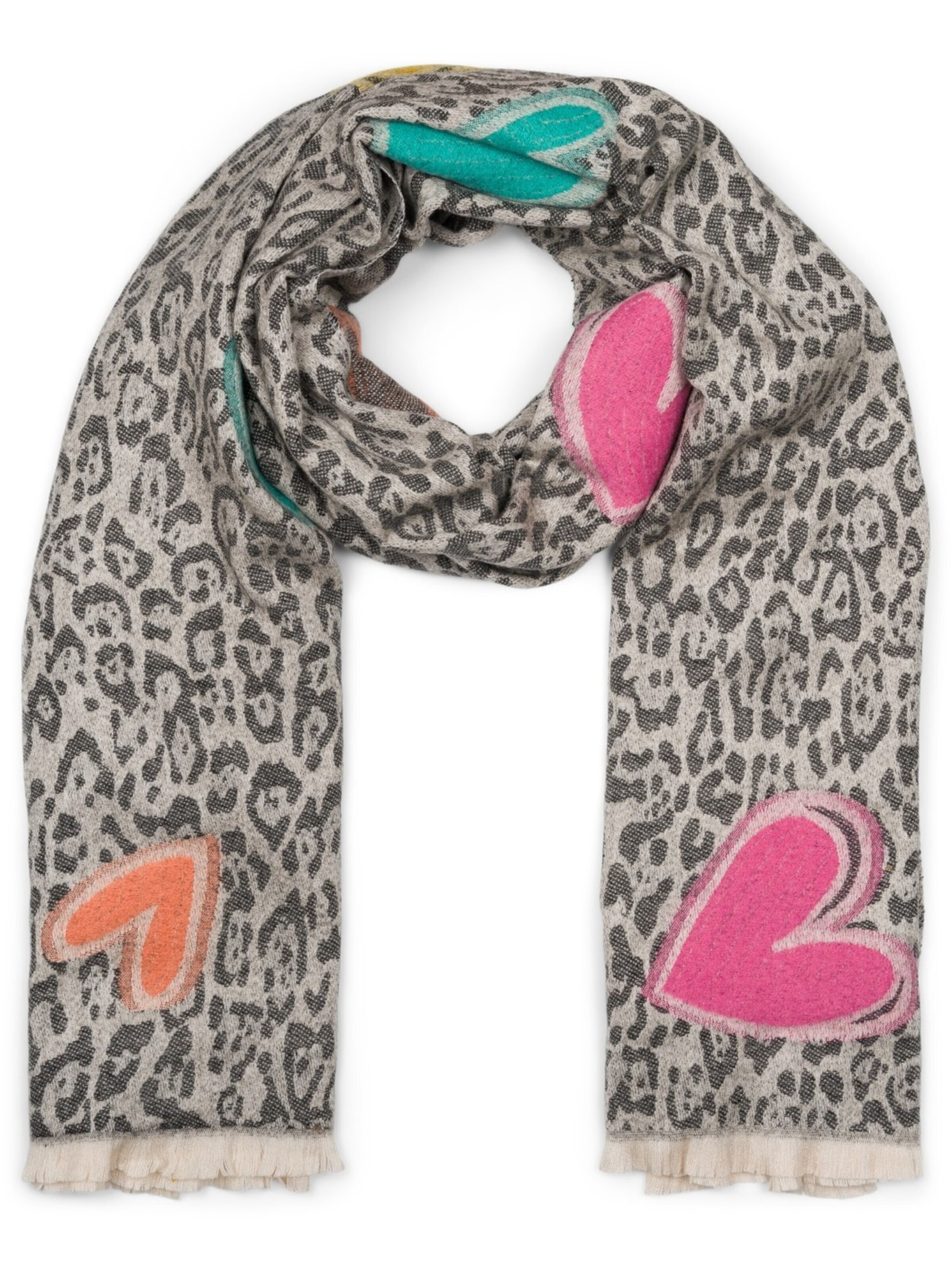 styleBREAKER Schal 'Schal mit Leoparden Herz Muster'‌‌‌‌‌‌‌‌ in Schwarz: Vorderseite