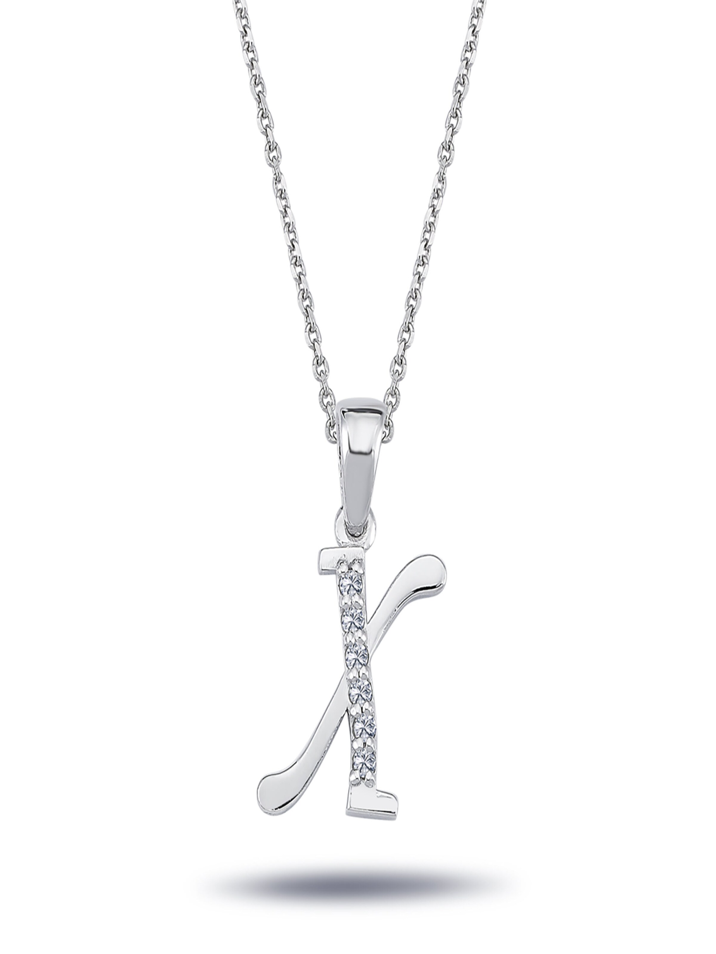 EinStein Diamant Pendant 'Buchstaben Halskette mit Diamanten - X in 14 Karat Weißgold' in White: front