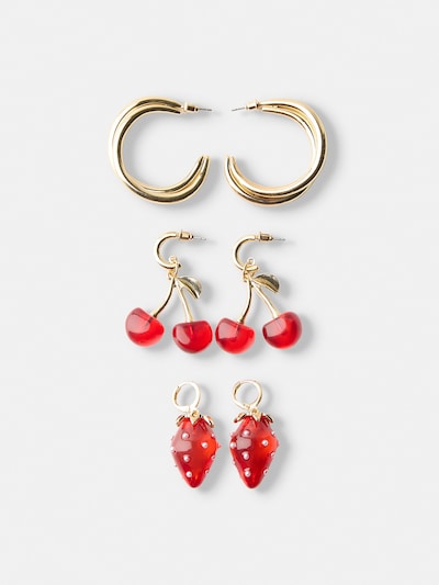 Bershka Ohrringe in gold / rot / perlweiß, Produktansicht