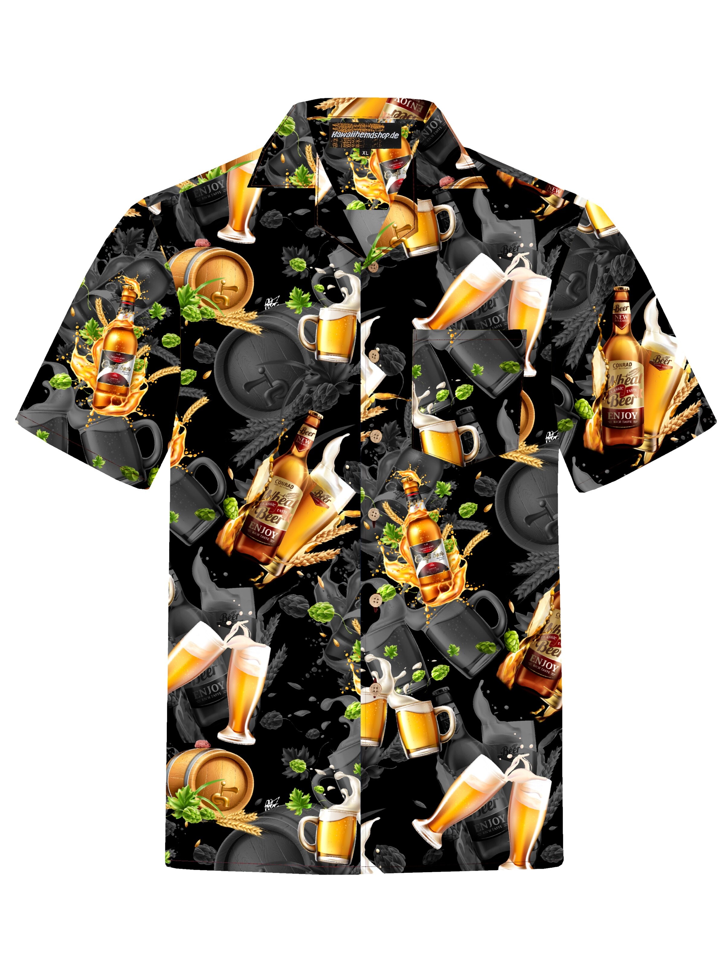 Hawaiihemdshop.de Regularny krój Koszula 'Hawaiihemd "Hawaiian Beer"' w kolorze czarny: przód