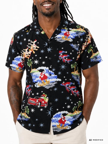 Regular fit Camicia 'Christmas Surf Santa' di King Kameha in nero