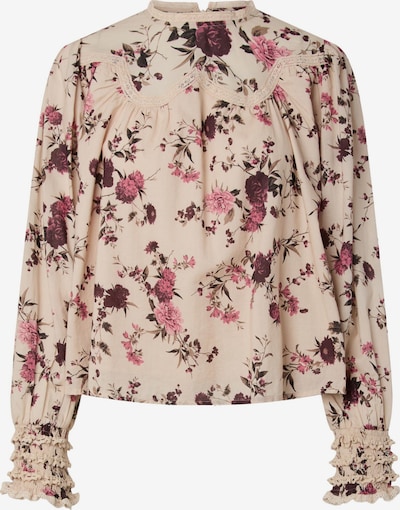 YAS Bluse 'YASSille' i L i beige / mørkegrøn / lys pink / vinrød, Produktvisning