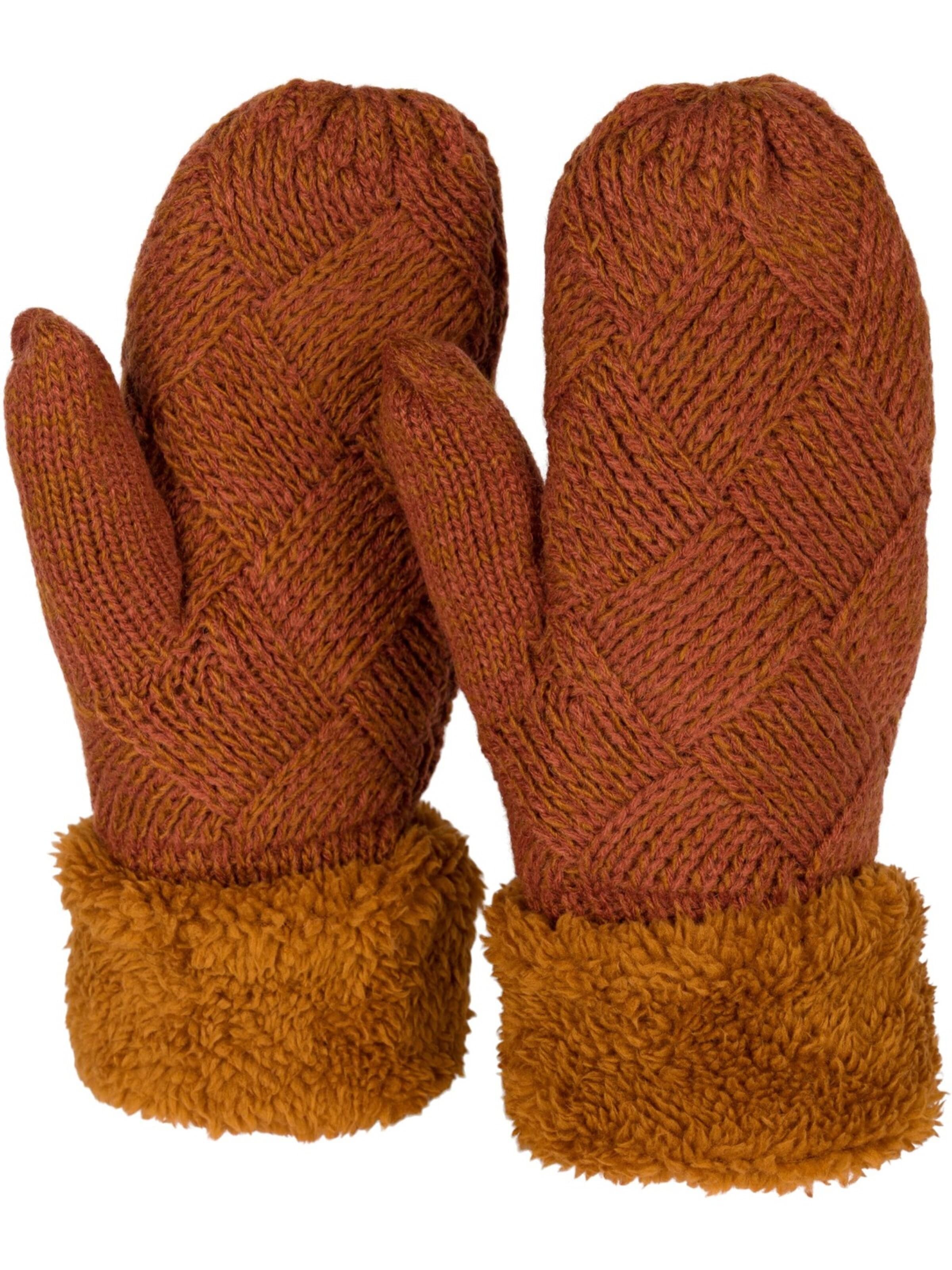 styleBREAKER Fäustlinge 'Strickhandschuhe Fäustlinge mit Rauten Muster und Fleece'‌ in Braun: Vorderseite