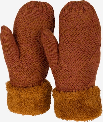 styleBREAKER Fäustlinge 'Strickhandschuhe Fäustlinge mit Rauten Muster und Fleece' in Braun: Vorderseite