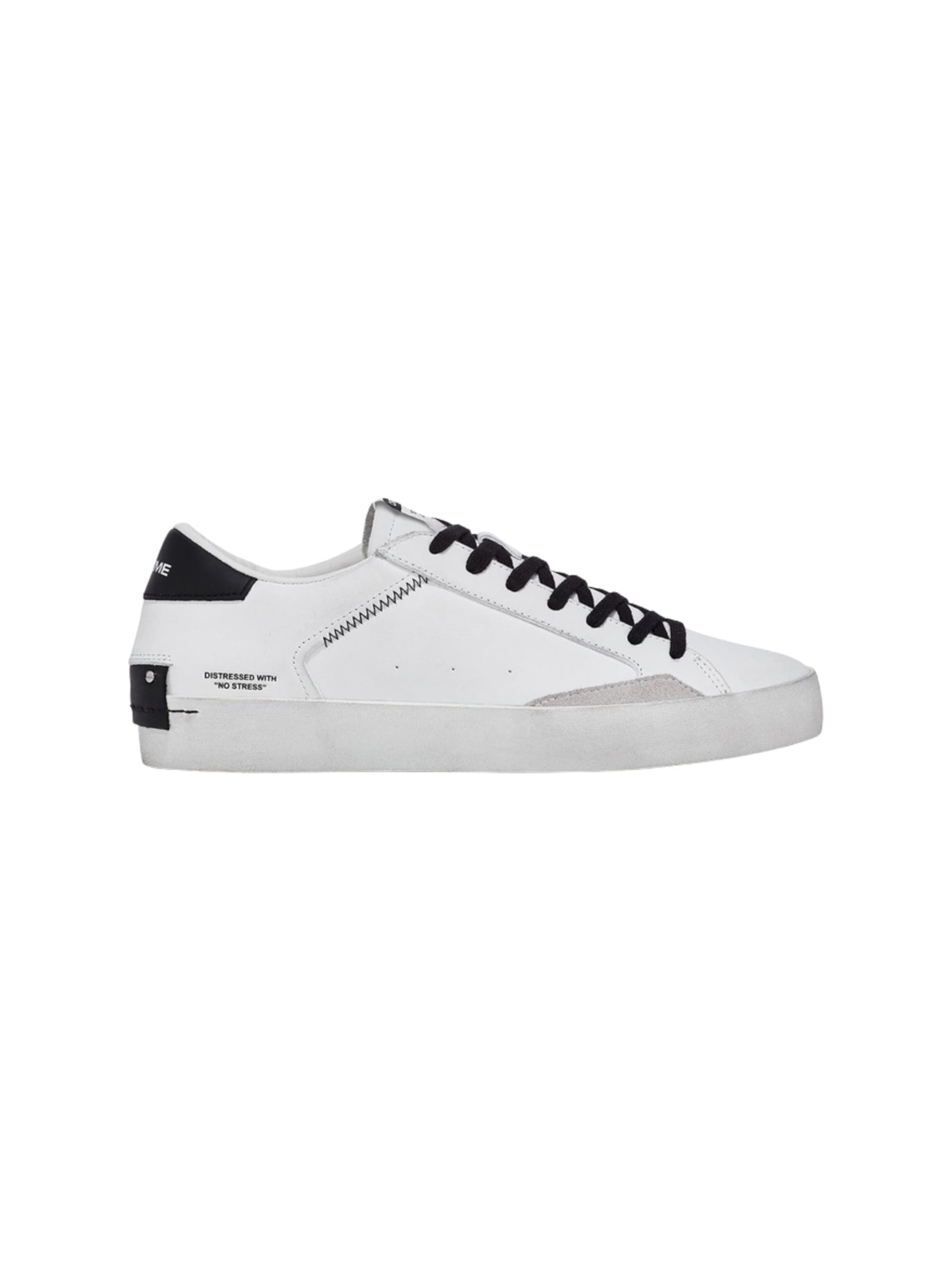 Crime London - Zapatillas deportivas bajas 'Distressed White-Black' en blanco: frente