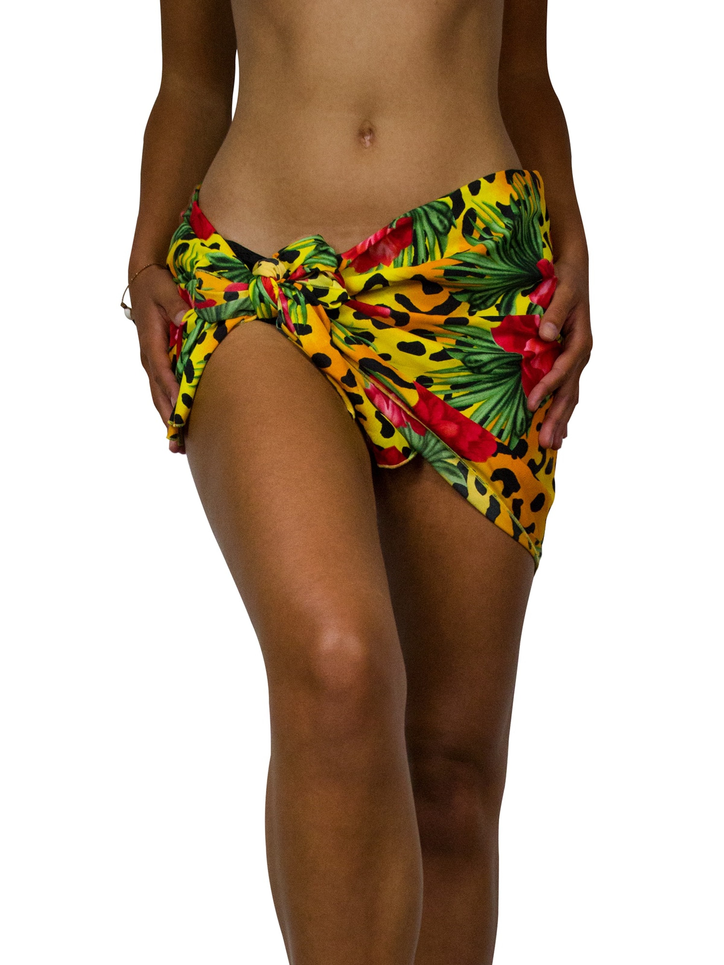 King Kameha Wrap 'Leopard Flowers' in Yellow: front