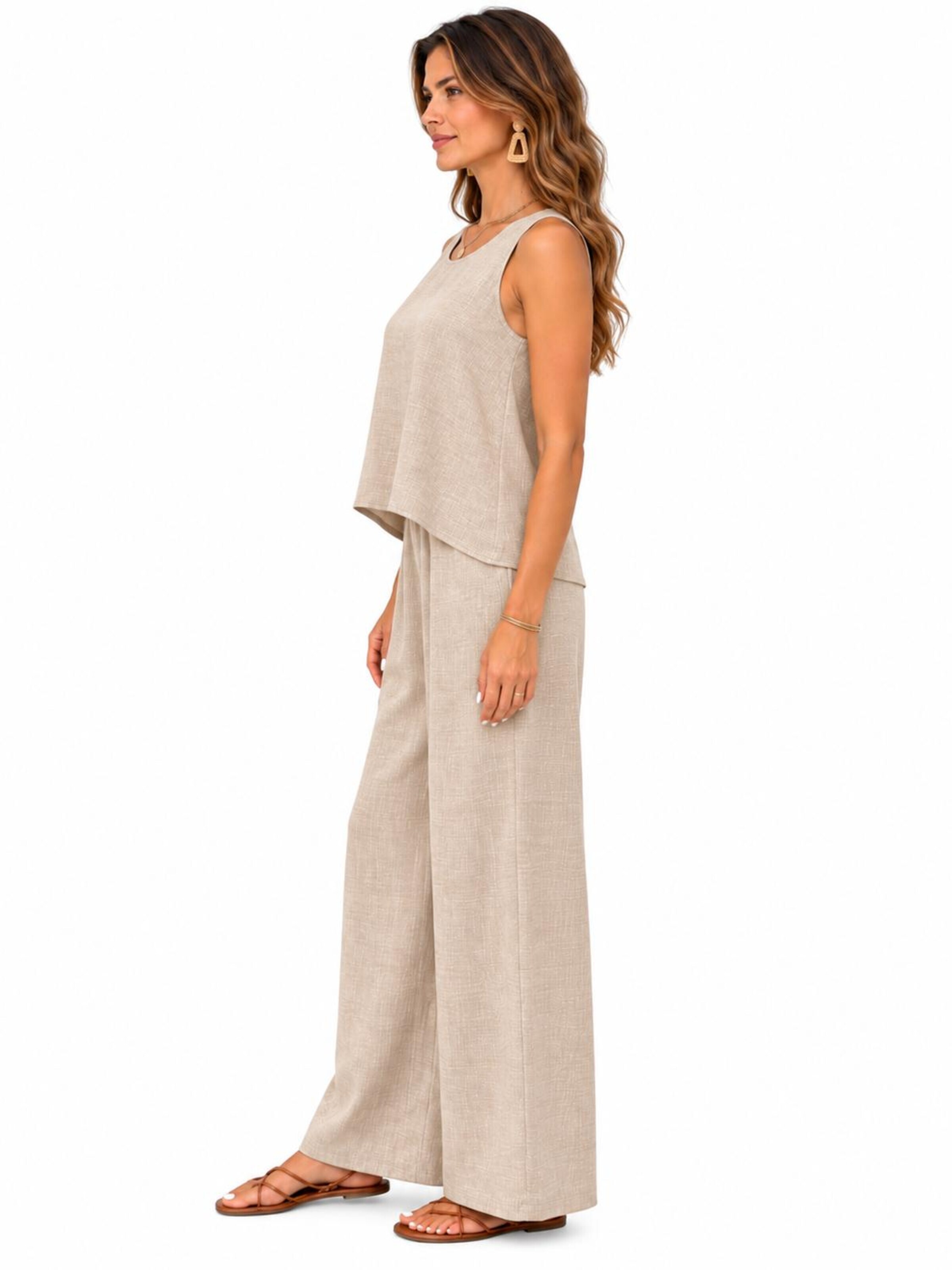 SPORTS36.NL Jurk 'Women's Sleeveless Linen-Blend 2-Piece Set' in Beige