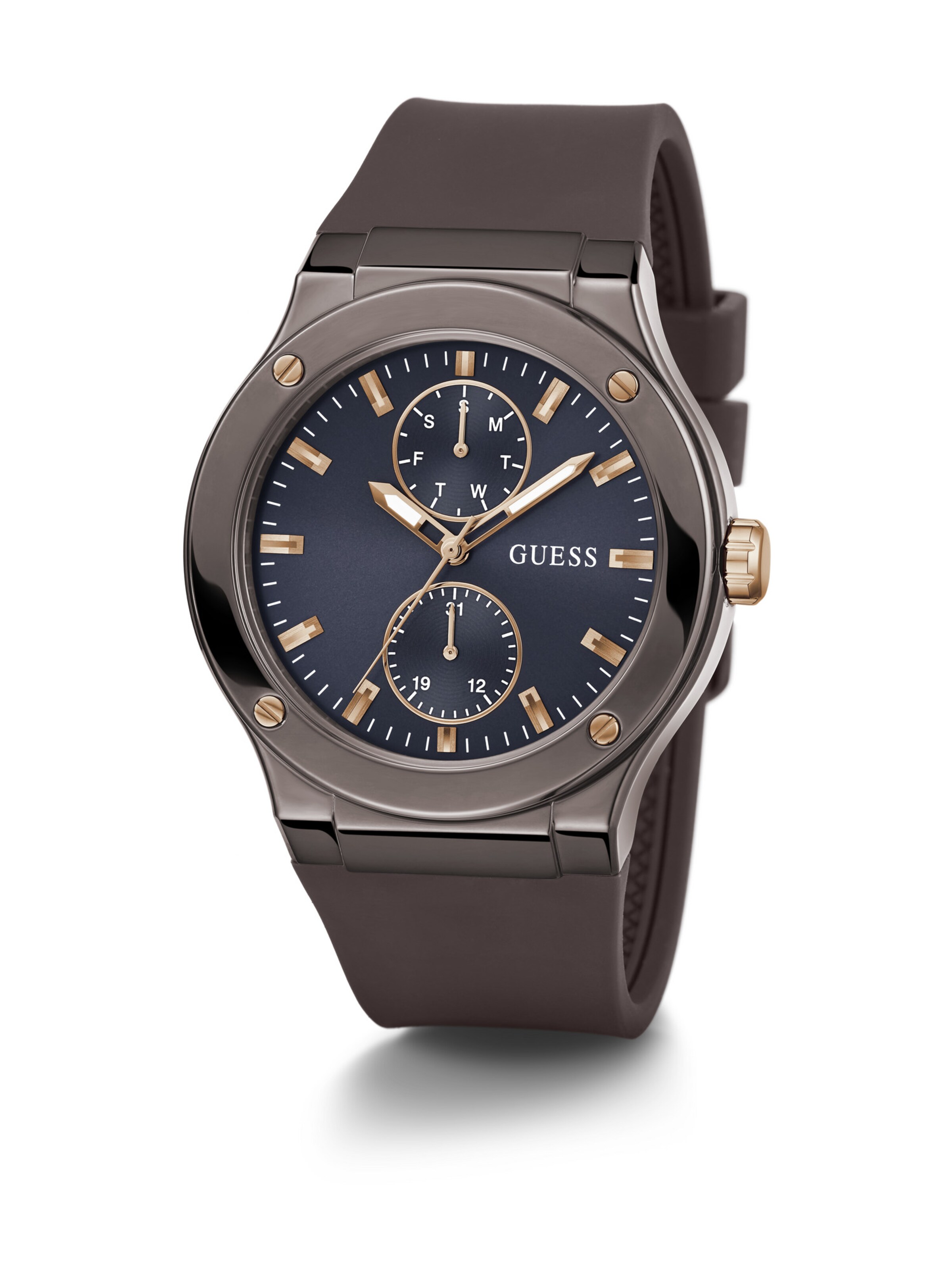 GUESS Analoog horloge 'JET' in de kleur Navy / Bruin, Productweergave