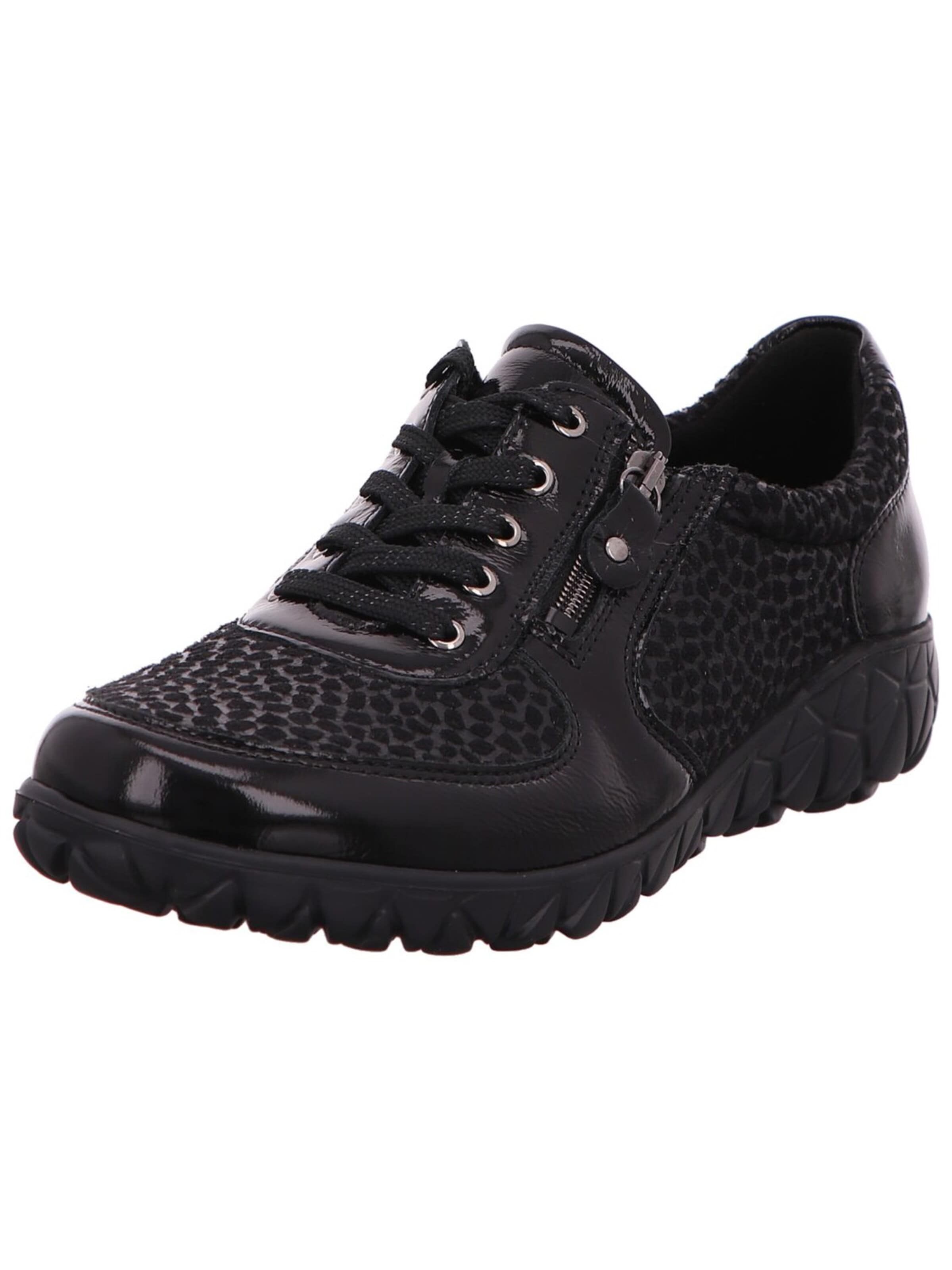 WALDLÄUFER Sneakers laag 'Schnürschuh Damen H89001-221-001 Leder-Mix in schwarz' in Zwart: voorkant